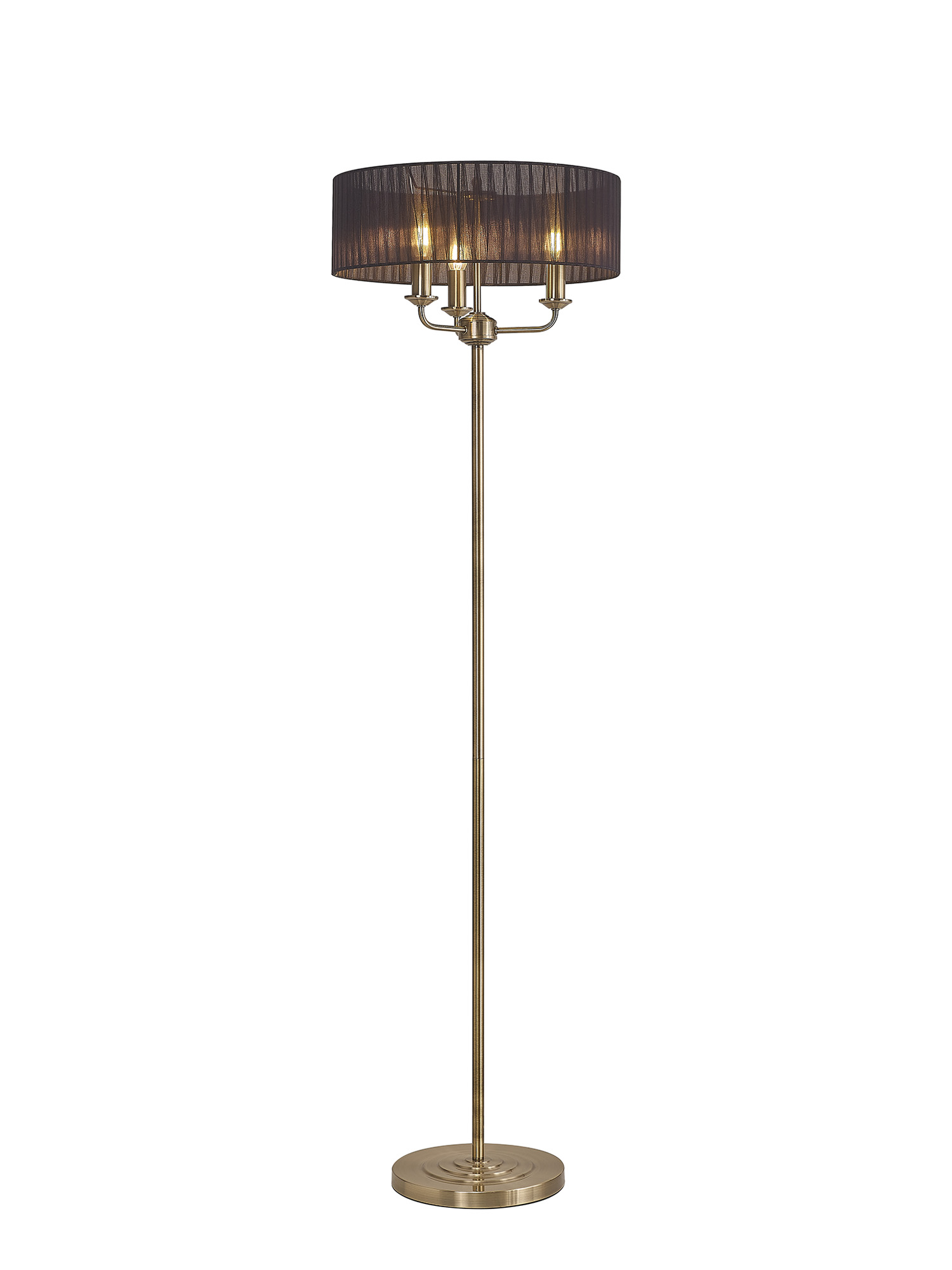 DK0908  Banyan 45cm 3 Light Floor Lamp Antique Brass, Black